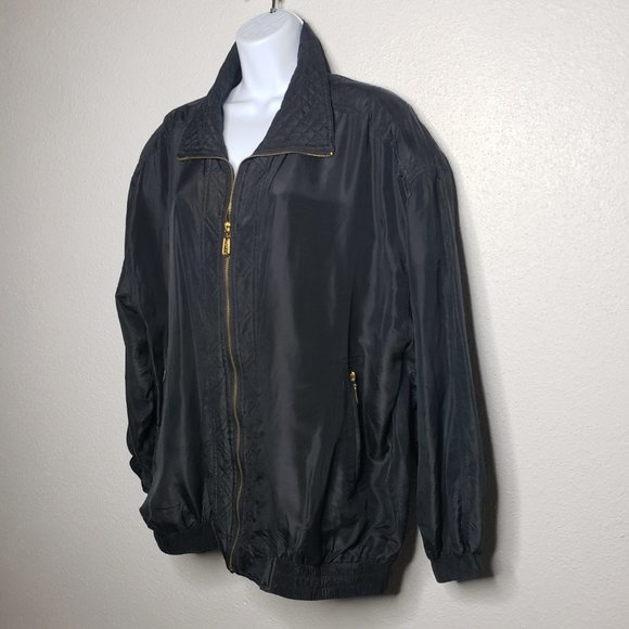 Vtg 80’s Fuda International Sz 1X Black Bomber Jacket- 100% Silk(790) - Picture 2 of 7